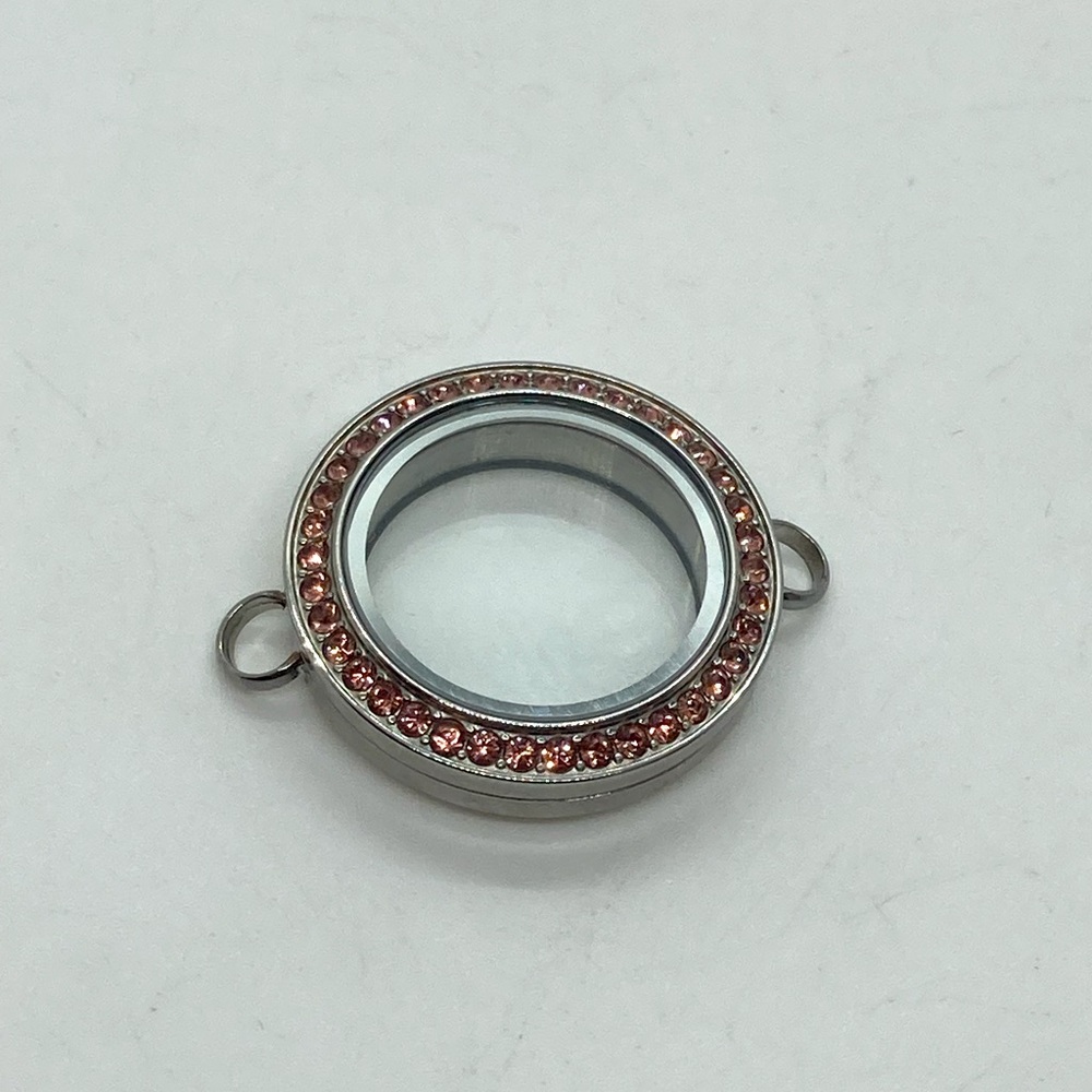 Origami Owl Living Locket Silver & Light Pink Swarovski Crystal Sz Small | 1.2”